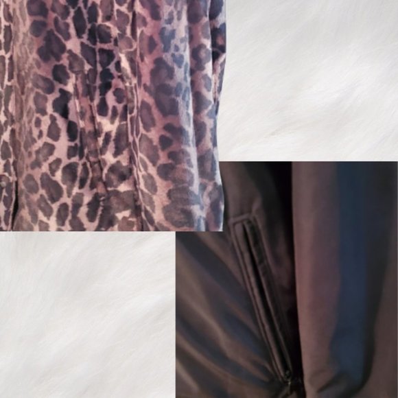 REVERSIBLE Black and Faux Fur Leopard Print Mid-Length Hooded Coat Jacket Size S - Picture 10 of 12